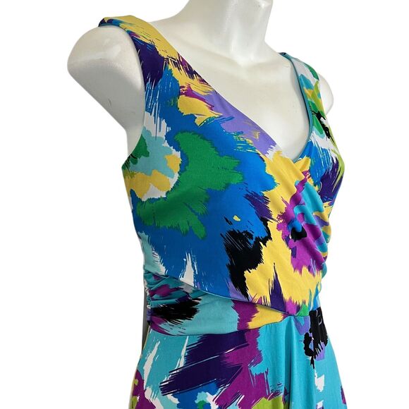 Sandra Darren Womens Colorful Jersey Knit Stretch Sleeveless Fit Flare Dress 10 - Picture 2 of 16